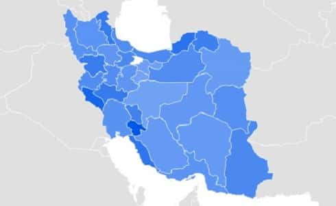 وضعیت جست و جوی کلیدواژه "فوتبال" تو ایران.  کهگیلویه و بویراحمد پررنگ ترینه به نسبت و بیشترین درصد علاقه به فوتبال توش گزارش شده.