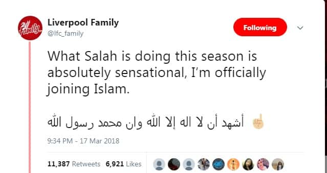 توییتر - هواداران لیورپول - انگلستان - شهادتین 