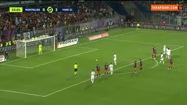 گل امباپه به مون پلیه از روی نقطه پنالتی ( پاری سن ژرمن 4-0 مون پلیه )