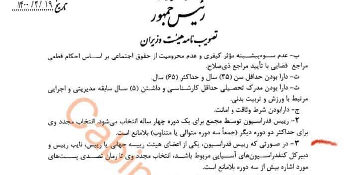 تایید مشروط یک رییس فدراسیون در کمیسیون تجدید نظر وزارت ورزش و جوانان!
