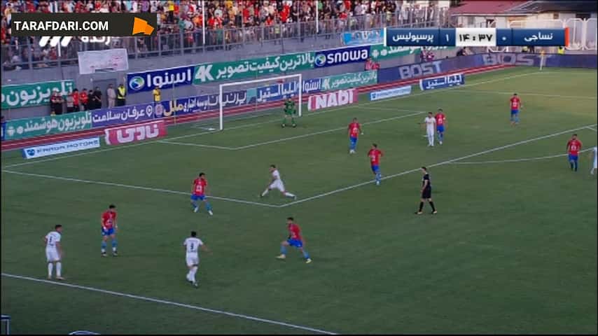 کارت زرد دوم مهرداد عبدی و 10 نفره شدن نساجی مقابل پرسپولیس (نساجی 0-1 پرسپولیس)