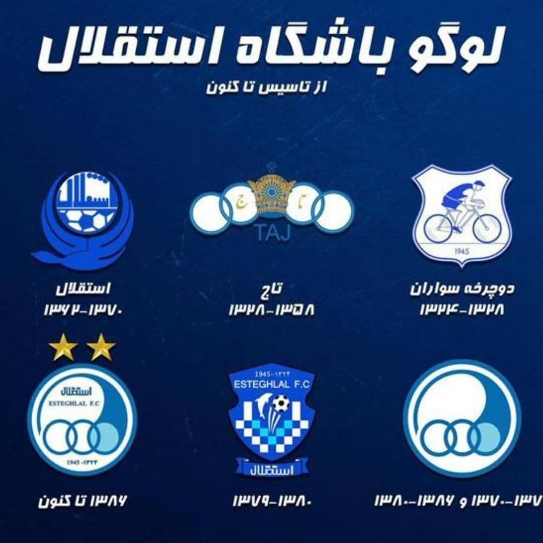 ??تاریخچه تصویری لوگوهای استقلال وپرسپولیس ایران، شخصا بیطرفم ولی خدایی محاله یه استقلالی قادر باشه ارتباط مفهومی بین دوچرخه، تاج، مرغابی، دلفین و سه تا دایره رو به عنوان نماد باشگاهش شرح بده :))