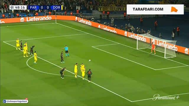گل کیلیان ام با په به دورتموند از روی نقطه پنالتی (پاری سن ژرمن 1-0 دورتموند)