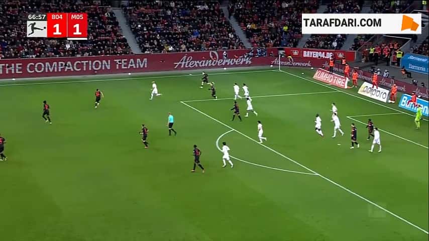 گل روبرت آندریش مقابل ماینتس روی اشتباه مهلک دروازه بان (بایر لورکوزن 2-1 ماینتس)