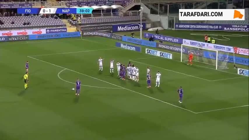 گل زیبای کریستیانو بیراگی به ناپولی از روی ضربه آزاد (فیورنتینا - ناپولی)