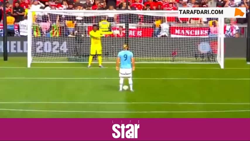 رویارویی آندره اونانا و ارلینگ هالند در ضربات پنالتی دربی منچستر