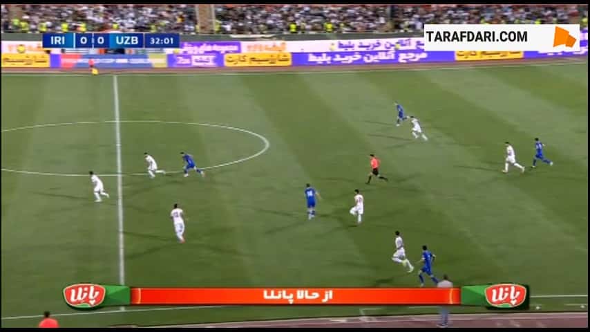 موقعیت خطرناک اوستون اورونوف روی دروازه ایران (ایران 0-0 ازبکستان)