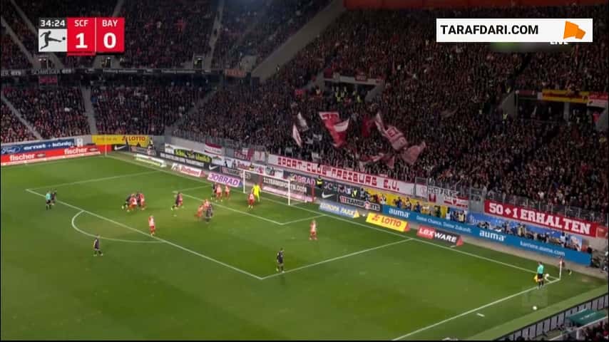 گل زیبای ماتیس تل به فرایبورگ (فرایبورگ 1-1 بایرن مونیخ)