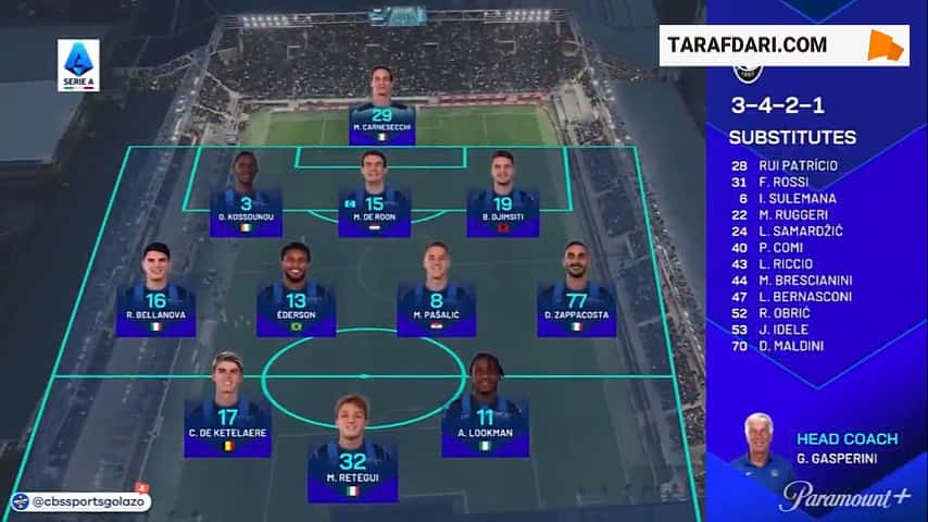 خلاصه بازی آتالانتا 2-1 آاس رم (سری آ - 25-2024)