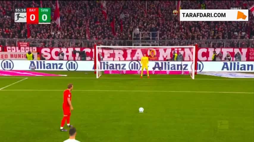 گل هری کین به وردربرمن از روی نقطه پنالتی (بایرن مونیخ 1-0 وردربرمن)