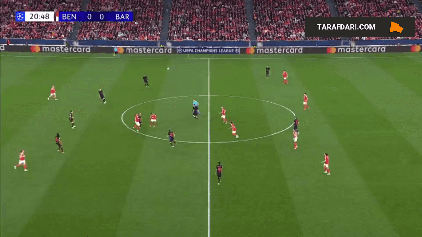 اخراج مستقیم پائو کوبارسی پس از خطا روی ونجلیس پاولیدیس (بنفیکا 0-0 بارسلونا)
