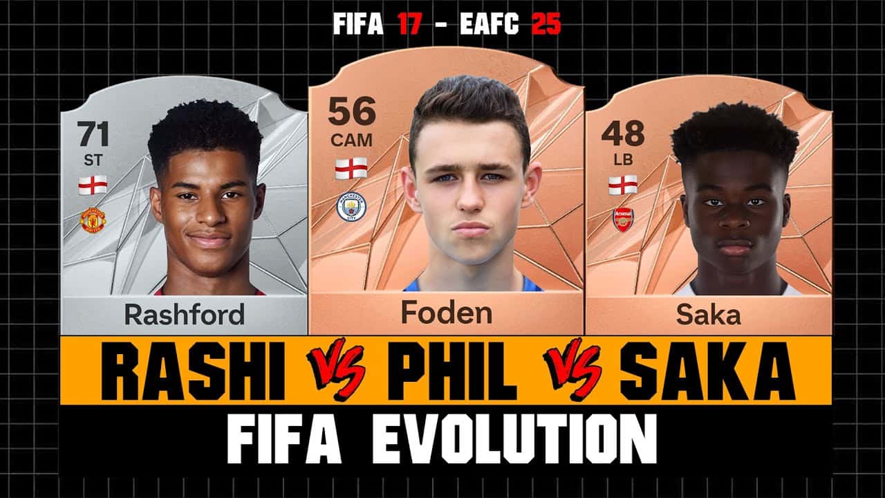 مارکوس رشفورد - فیل فودن - بوکایو ساکا - ریتینگ - FIFA-17 - EA-FC-25 - منچستریونایتد - منچسترسیتی - آرسنال - تیمملیانگلیس - فیفا