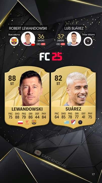 مقایسه-ریتینگ - FIFA-09 - EA-FC-25 - بهترین-مهاجمان - FIFA-23 - بازیهای-ویدیویی - ریتینگ-بازیکنان - فوتبال-دیجیتال - لوییس سوارز - روبرت لواندوفسکی
