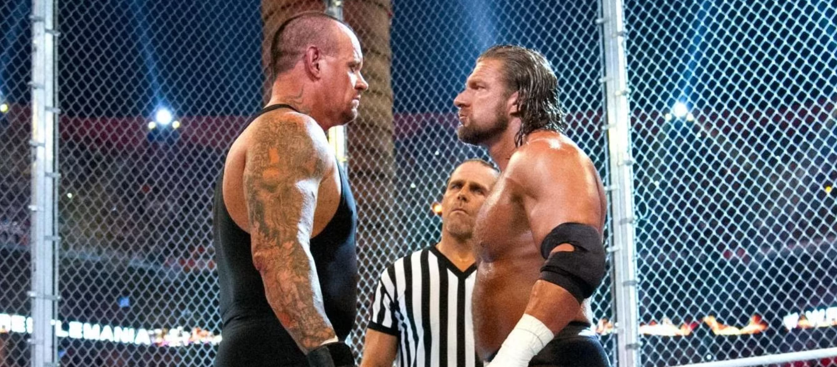 آندرتیکر - تریپل-اچ - شان-مایکلز - رسلمنیا-۲۸ - قفس-جهنمی - Hell-in-a-Cell - WWE - استریک - مسابقه-تاریخی - کشتیحرفهای