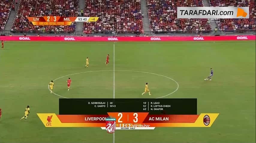گل دوم نوآ اوکافور به لیورپول روی اشتباه مدافعان و دروازهبان (لیورپول 2-4 میلان)