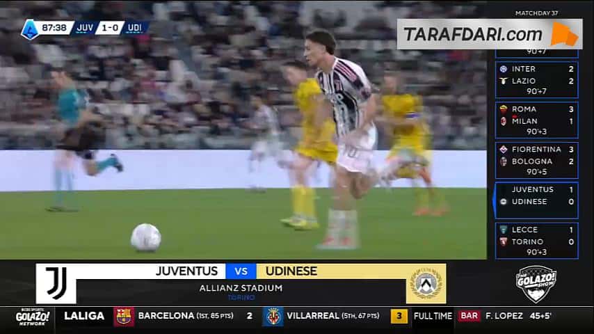 گل دوشان ولاهوویچ به اودینزه (یوونتوس 2-0 اودینزه)