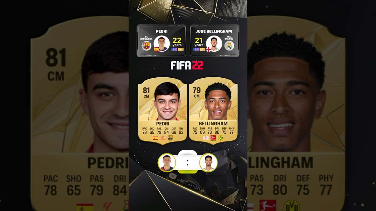 پدری – جود بلینگام – مقایسه ریتینگ – FIFA 18 تا EA FC 25 – بارسلونا – رئال مادرید – ریتینگ بلینگام – ریتینگ پدری