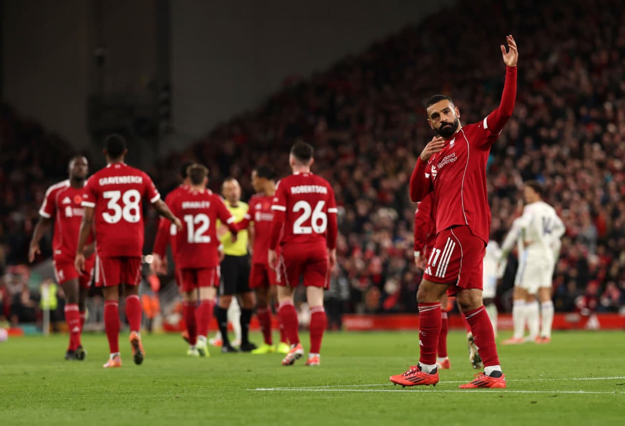 شادی گل محمد صلاح - ورزشگاه آنفیلد - لیگ برتر انگلیس