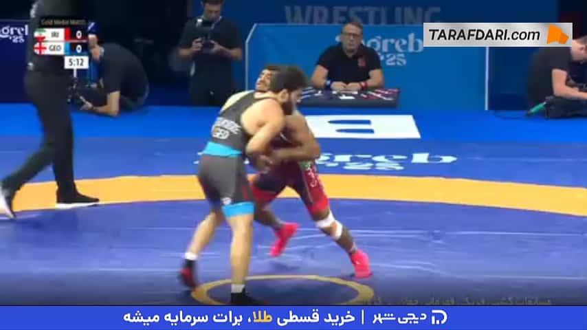 مدال طلای غلامرضا فرخی در وزن 82 کیلوگرم کشتی فرنگی قهرمانی جهان با برتری مقابل ورزشکار گرجستانی