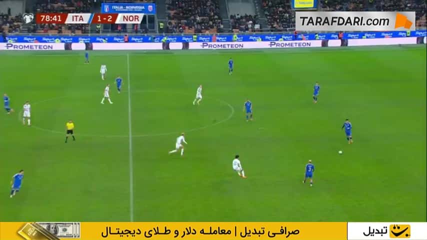 گل دوم ارلینگ هالند به ایتالیا (ایتالیا 1-3 نروژ)