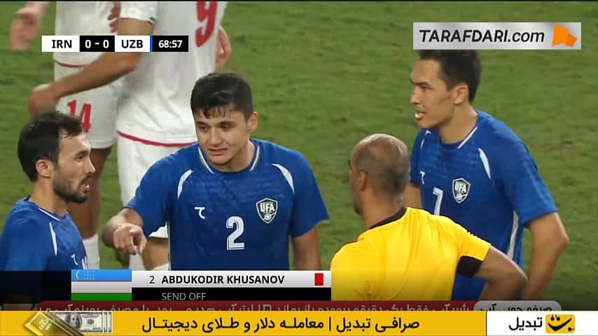 اخراج مستقیم خوسانوف پس از خطا بر روی علی علیپور (ایران 0-0 ازبکستان)