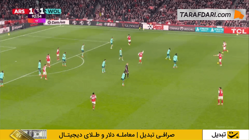 گل به خودی یرسون موسکرا و برتری آرسنال مقابل وولورهمپتون در دقیقه 4+90 (آرسنال 2-1 وولورهمپتون)