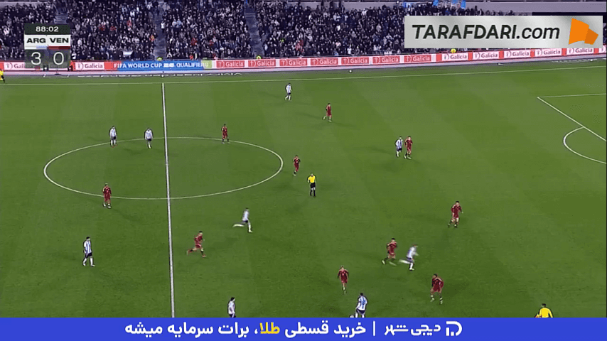 دومین گل چیپ لیونل مسی در بازی آرژانتین مقابل ونزوئلا که به دلیل آفساید مردود اعلام شد