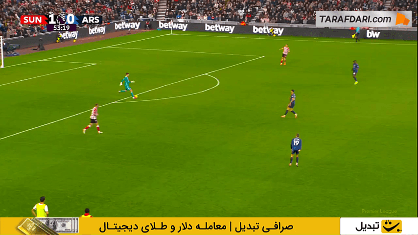 روی تعلل بازیکن حریف؛ گل بوکایو ساکا به ساندرلند (ساندرلند 1-1 آرسنال)