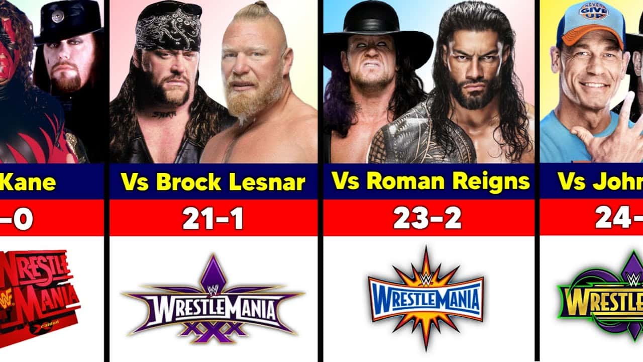 آندرتیکر - رسلمنیا - WWE - کشتی-کج - WrestleMania - براک لزنر - کین - رومن رینز - جان سینا