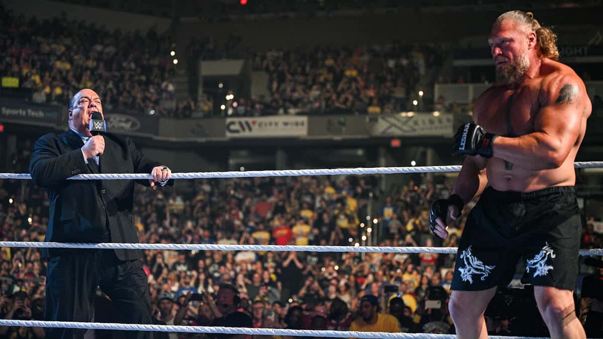 معرفی براک لزنر توسط پال هیمن در شوی کشتی کج رسل پالوزا WWE