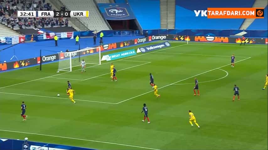 گل دوم اولیویه ژیرو به اوکراین (فرانسه 3-0 اوکراین)