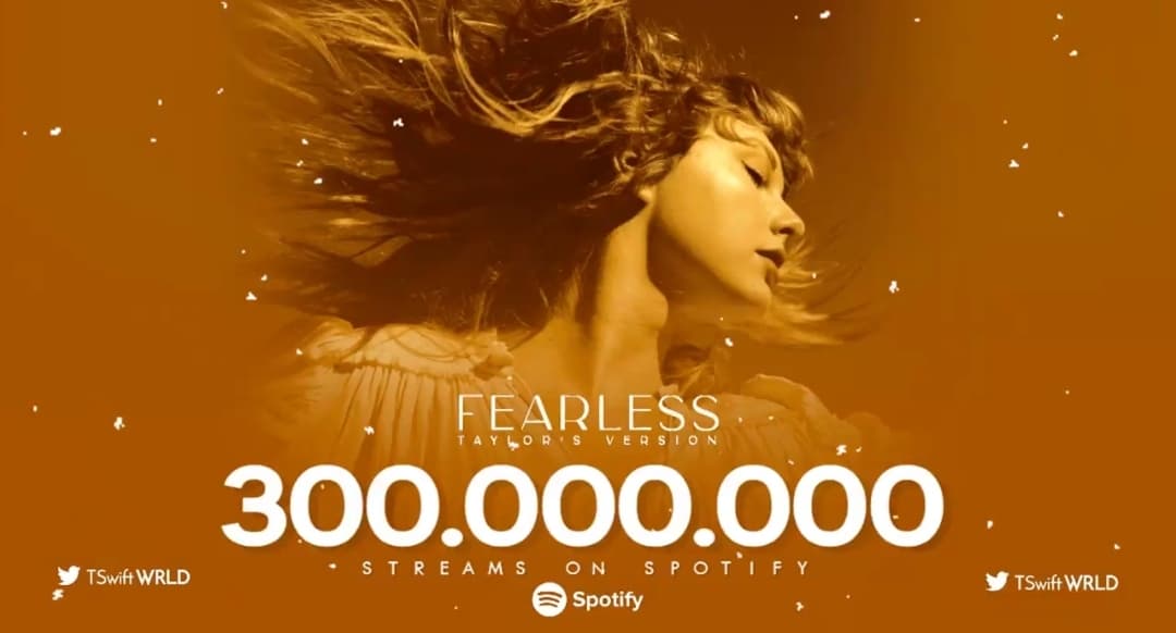 آلبوم "Fearless Taylor's Version" از تیلور سویفت به بیش از 300 میلیون استریم در اسپاتیفای رسید!
