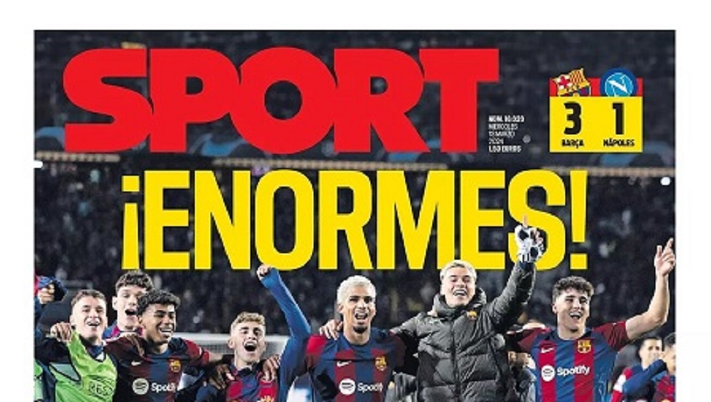روزنامه اسپورت - صعود بارسلونا به یک‌چهارم لیگ قهرمانان