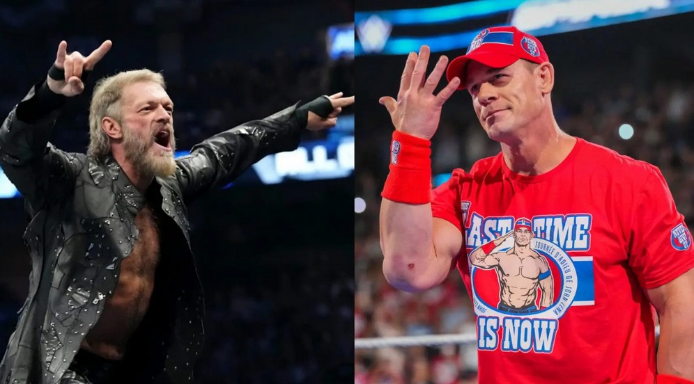 جان سینا و اج (آدام کوپلند) ، ستارگان کشتی کج که به ترتیب در wwe و aew هستند.