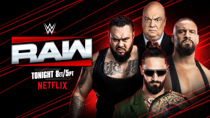 سث رالینز، بران بریکر، برانسون رید و پال هیمن در شوی کشتی کج راو WWE