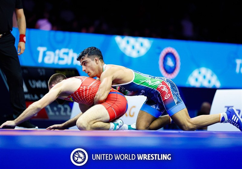 عکس از احمد جوان کشتی‌گیر وزن ۶۱ کیلوگرم در قهرمانی جهان ۲۰۲۵