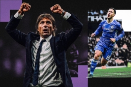 تصویری از آنتونیو کونته در زمان هدایت چلسی و همچنین ادن هازارد، وینگر بلژیکی سابق چلسی