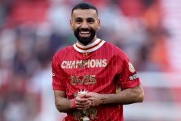 محمد صلاح در جشن قهرمانی لیورپول در فصل 25-2024