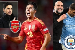 مارتین زوبیمندی هافبک آرسنال در کنار آرتتا - رودری، هافبک بارسلونا 