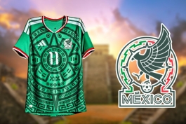 پیراهن اول مکزیک در کنار لوگوی فدراسیون فوتبال مکزیک