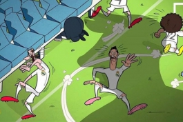 ترس بازیکنان رئال مادرید از حضور مسی در ال کلاسیکو (کاریکاتور)