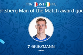 فرانسه 2-1 جمهوری ایرلند؛ گریزمان بهترین بازیکن زمین شد