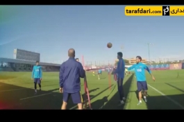 ویدیو؛ والیبال با ضربات سر در تمرینات بارسلونا