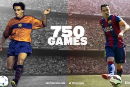 تصویر توئیتر رسمی بارسلونا به مناسبت 750 بازی ژاوی برای بارسلونا