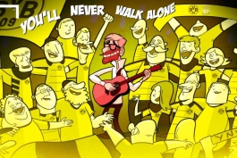 کلوپ؛ گیتار، ریش قرمز و دیوار زردش (کاریکاتور)