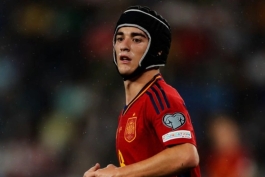 گاوی با کلاه محافظ در بازی اسپانیا و قبرس