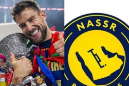 عکس از اینیگو مارتینز دفاع بارسلونا و لوگوی النصر عربستان