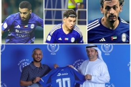 عکس از مهدی قائدی و کوین آگودلو و مانولو گابیادینی و علی مبخوت در لباس النصر امارات