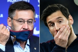 لیونل مسی مهاجم آرژانتینی و جوزپ ماریا بارتومئو رئیس اسپانیایی - بارسلونا