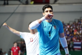 عکس از باقر محمدی دروازه‌بان تیم ملی فوتسال ایران در بازی‌های کشورهای اسلامی